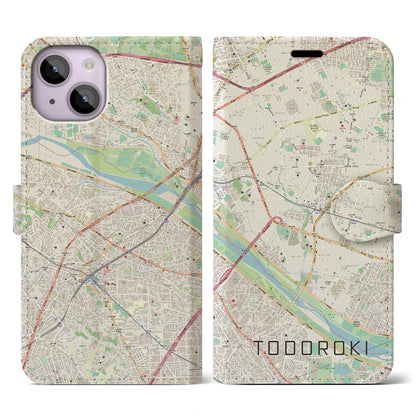 【等々力（東京都）】地図柄iPhoneケース（手帳タイプ）ナチュラル・iPhone 14 用