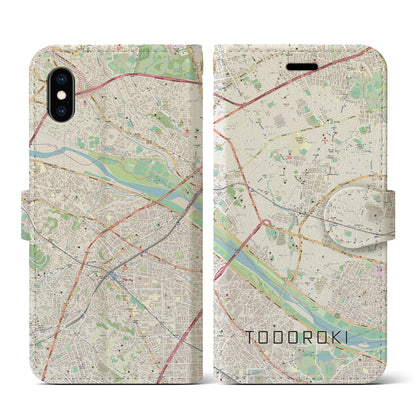 【等々力（東京都）】地図柄iPhoneケース（手帳タイプ）ナチュラル・iPhone XS / X 用