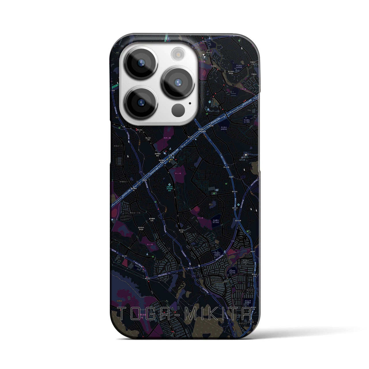 【栂・美木多】地図柄iPhoneケース（バックカバータイプ・ブラック）iPhone 14 Pro 用