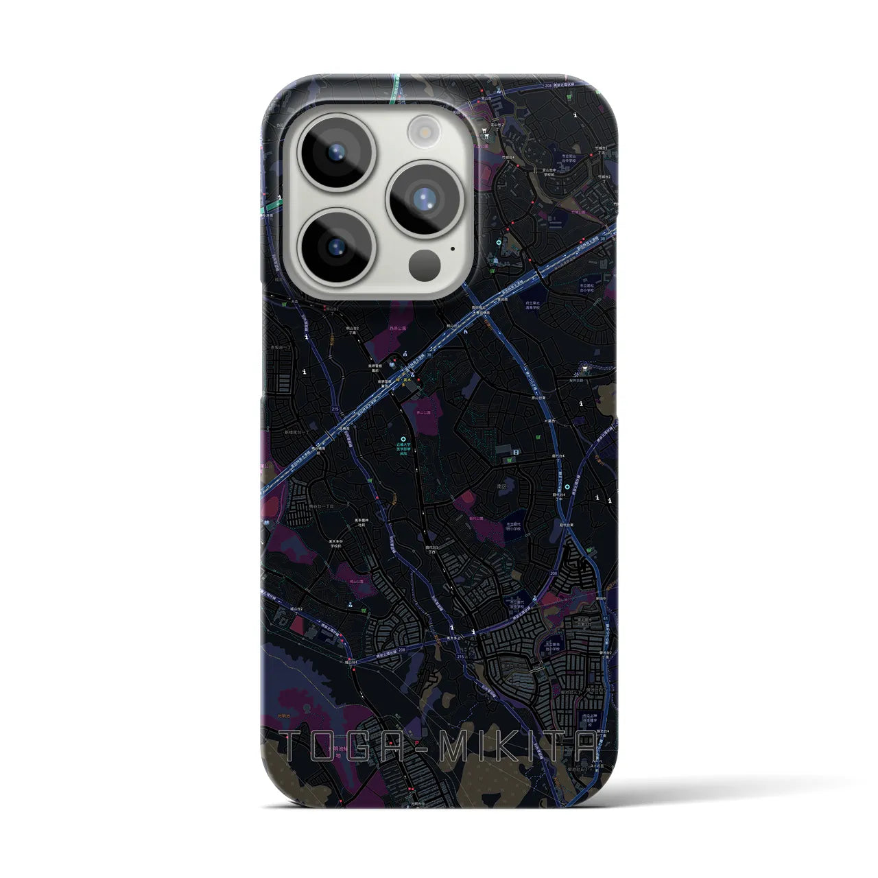 【栂・美木多】地図柄iPhoneケース（バックカバータイプ・ブラック）iPhone 15 Pro 用