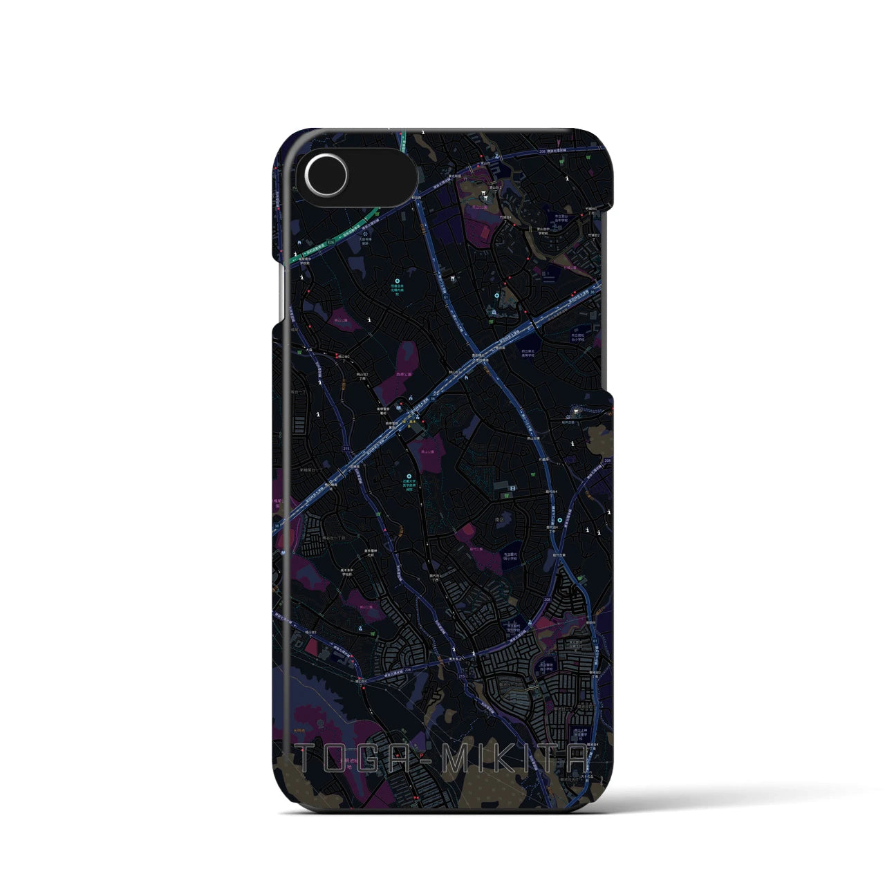 【栂・美木多】地図柄iPhoneケース（バックカバータイプ・ブラック）iPhone SE（第3 / 第2世代） / 8 / 7 / 6s / 6 用