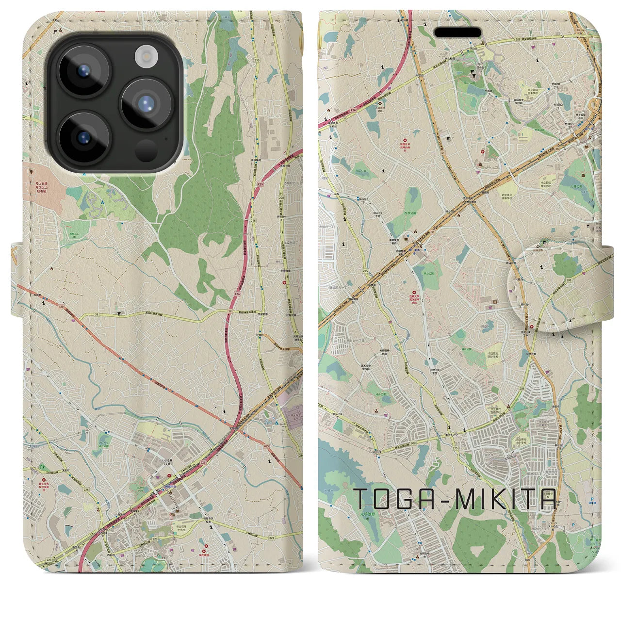 【栂・美木多】地図柄iPhoneケース（手帳両面タイプ・ナチュラル）iPhone 15 Pro Max 用