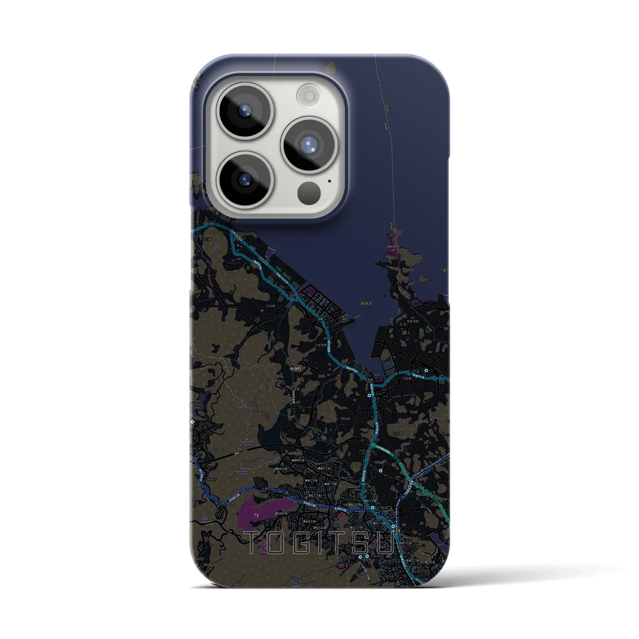 【時津】地図柄iPhoneケース（バックカバータイプ・ブラック）iPhone 15 Pro 用