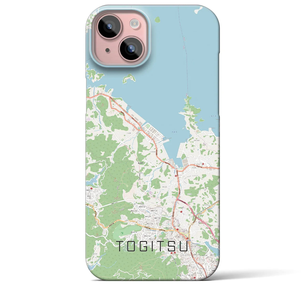【時津】地図柄iPhoneケース（バックカバータイプ・ナチュラル）iPhone 15 Plus 用