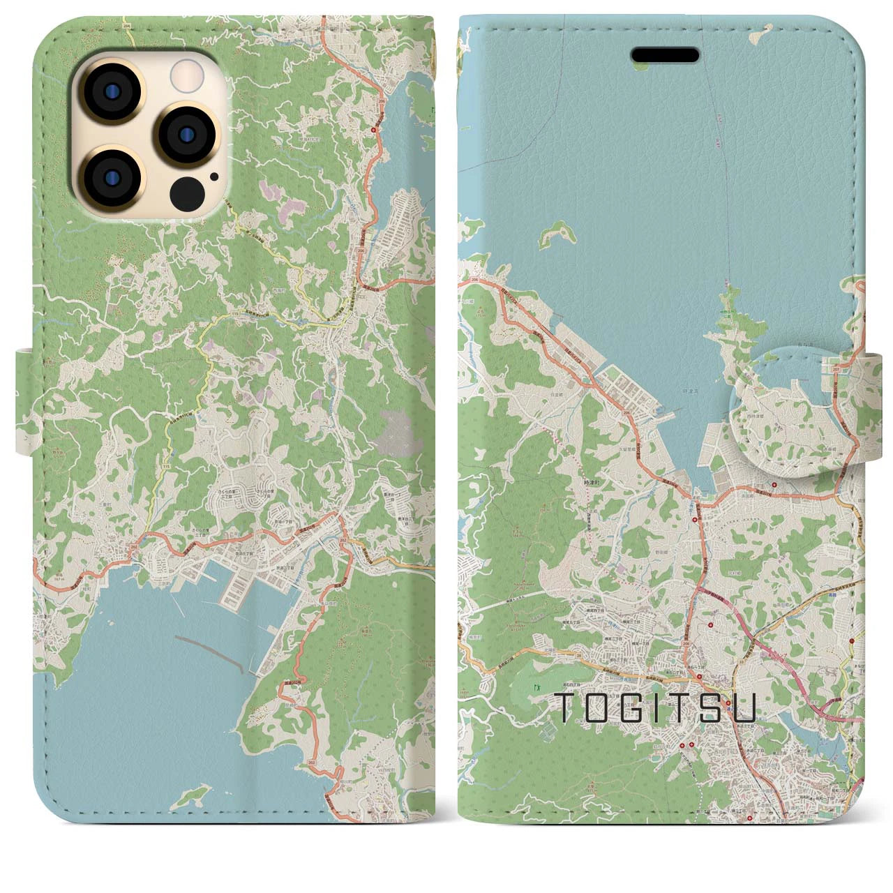 【時津】地図柄iPhoneケース（手帳両面タイプ・ナチュラル）iPhone 12 Pro Max 用