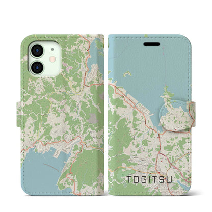 【時津（長崎県）】地図柄iPhoneケース（手帳タイプ）ナチュラル・iPhone 12 mini 用