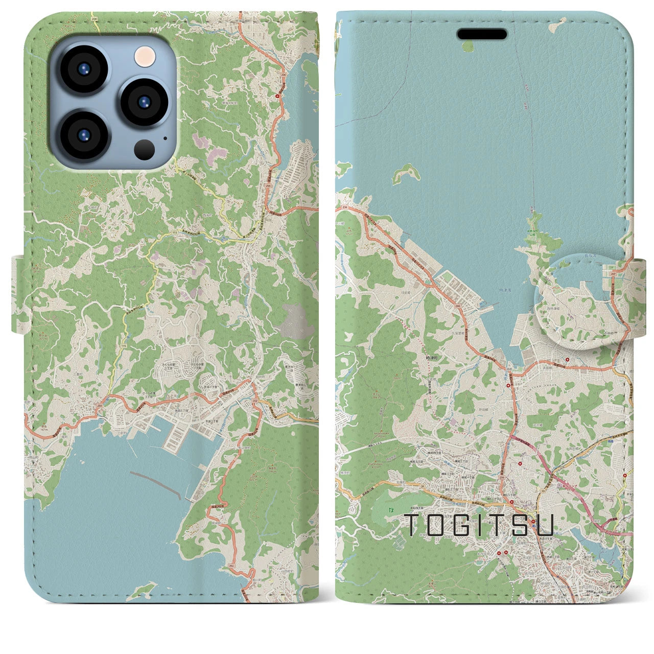 【時津】地図柄iPhoneケース（手帳両面タイプ・ナチュラル）iPhone 13 Pro Max 用