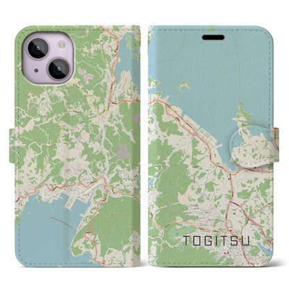 【時津（長崎県）】地図柄iPhoneケース（手帳タイプ）ナチュラル・iPhone 14 用
