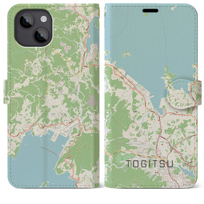 【時津（長崎県）】地図柄iPhoneケース（手帳タイプ）ナチュラル・iPhone 14 Plus 用