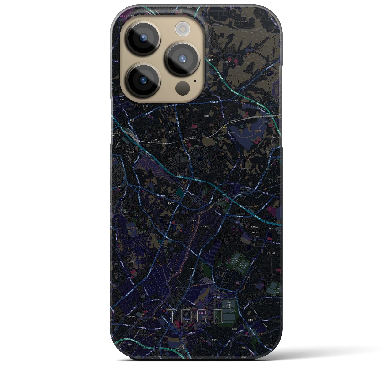 【東郷】地図柄iPhoneケース（バックカバータイプ・ブラック）iPhone 14 Pro Max 用