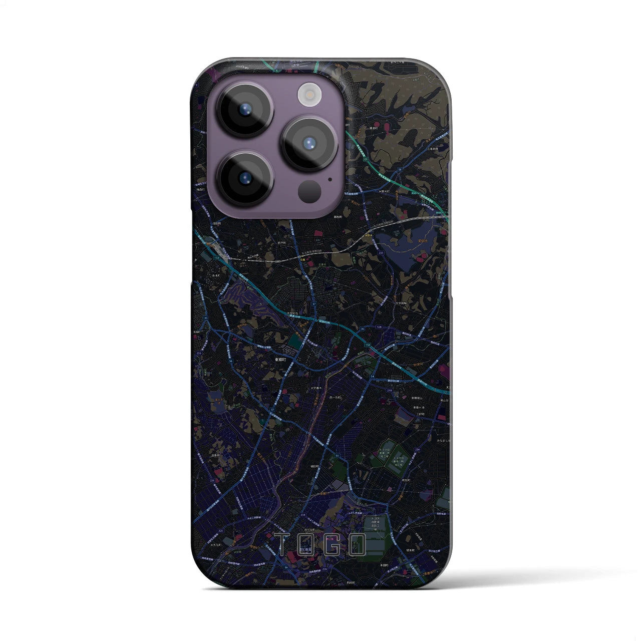 【東郷】地図柄iPhoneケース（バックカバータイプ・ブラック）iPhone 14 Pro 用