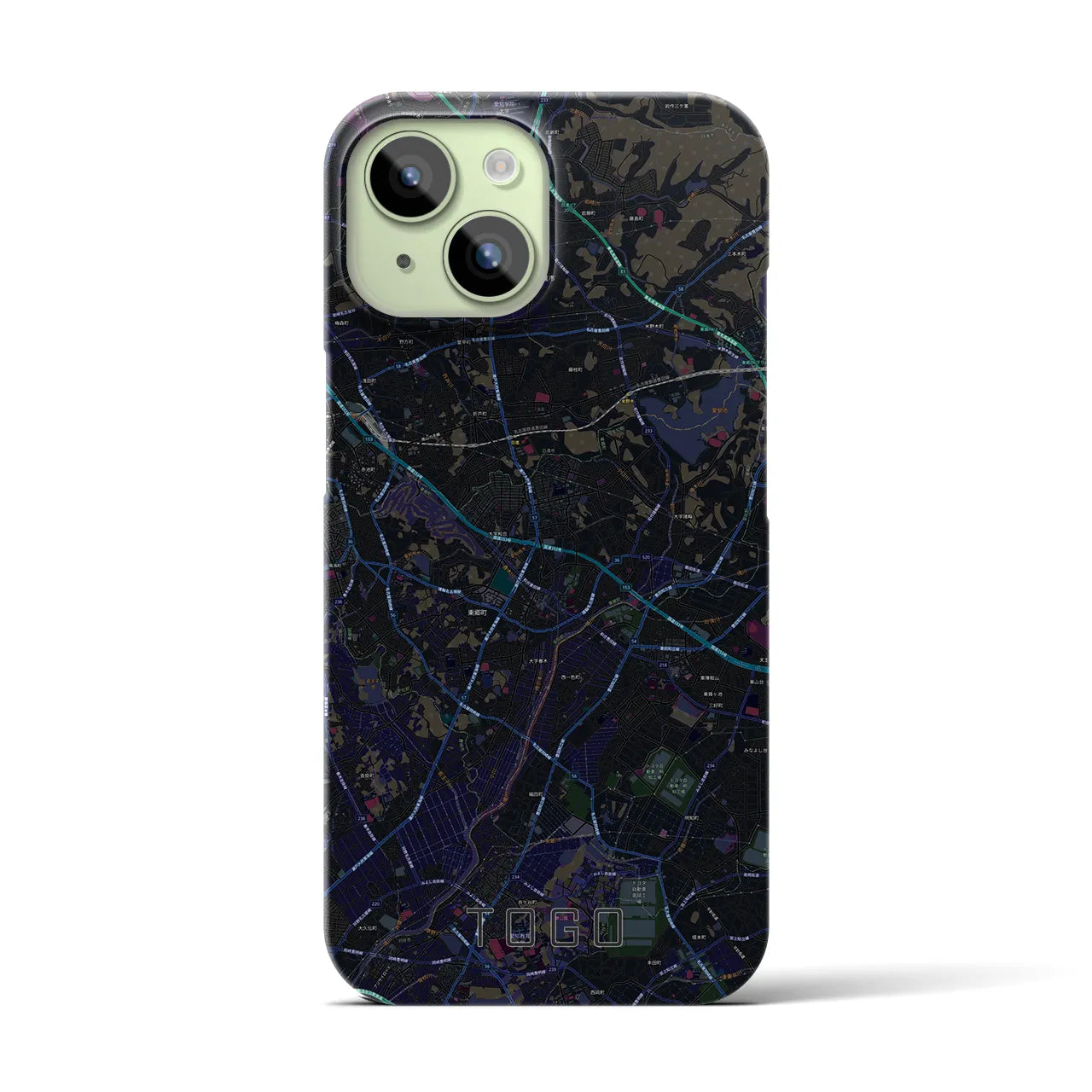 【東郷】地図柄iPhoneケース（バックカバータイプ・ブラック）iPhone 15 用