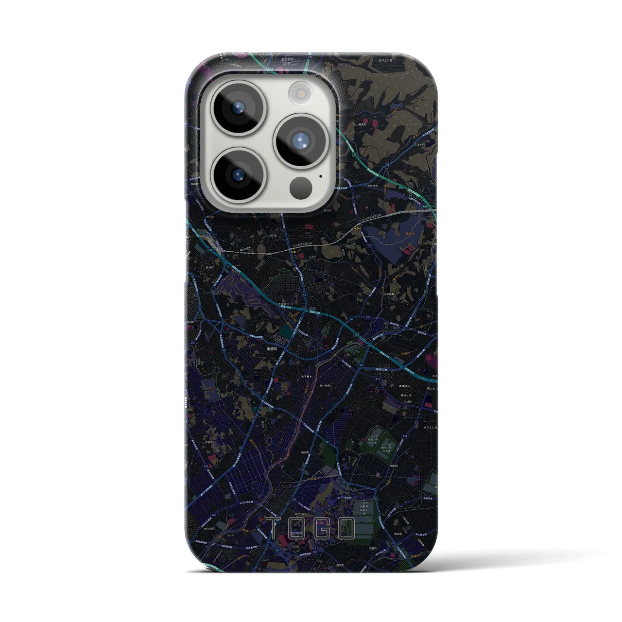 【東郷】地図柄iPhoneケース（バックカバータイプ・ブラック）iPhone 15 Pro 用