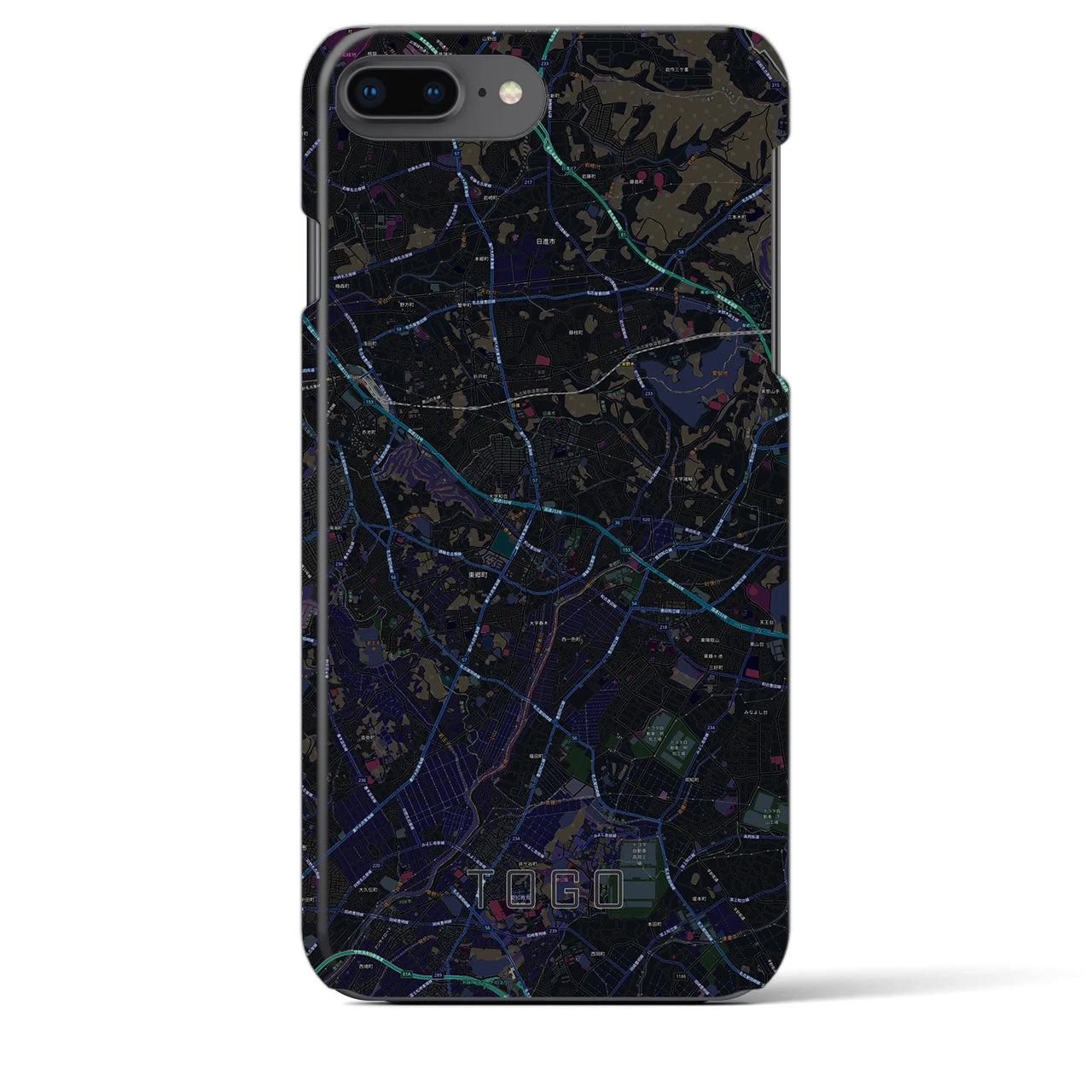 【東郷】地図柄iPhoneケース（バックカバータイプ・ブラック）iPhone 8Plus /7Plus / 6sPlus / 6Plus 用