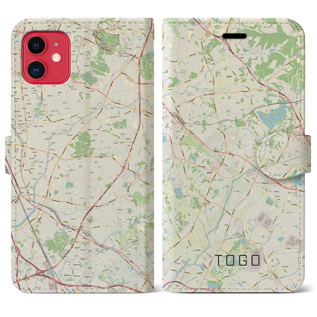 【東郷】地図柄iPhoneケース（手帳両面タイプ・ナチュラル）iPhone 11 用