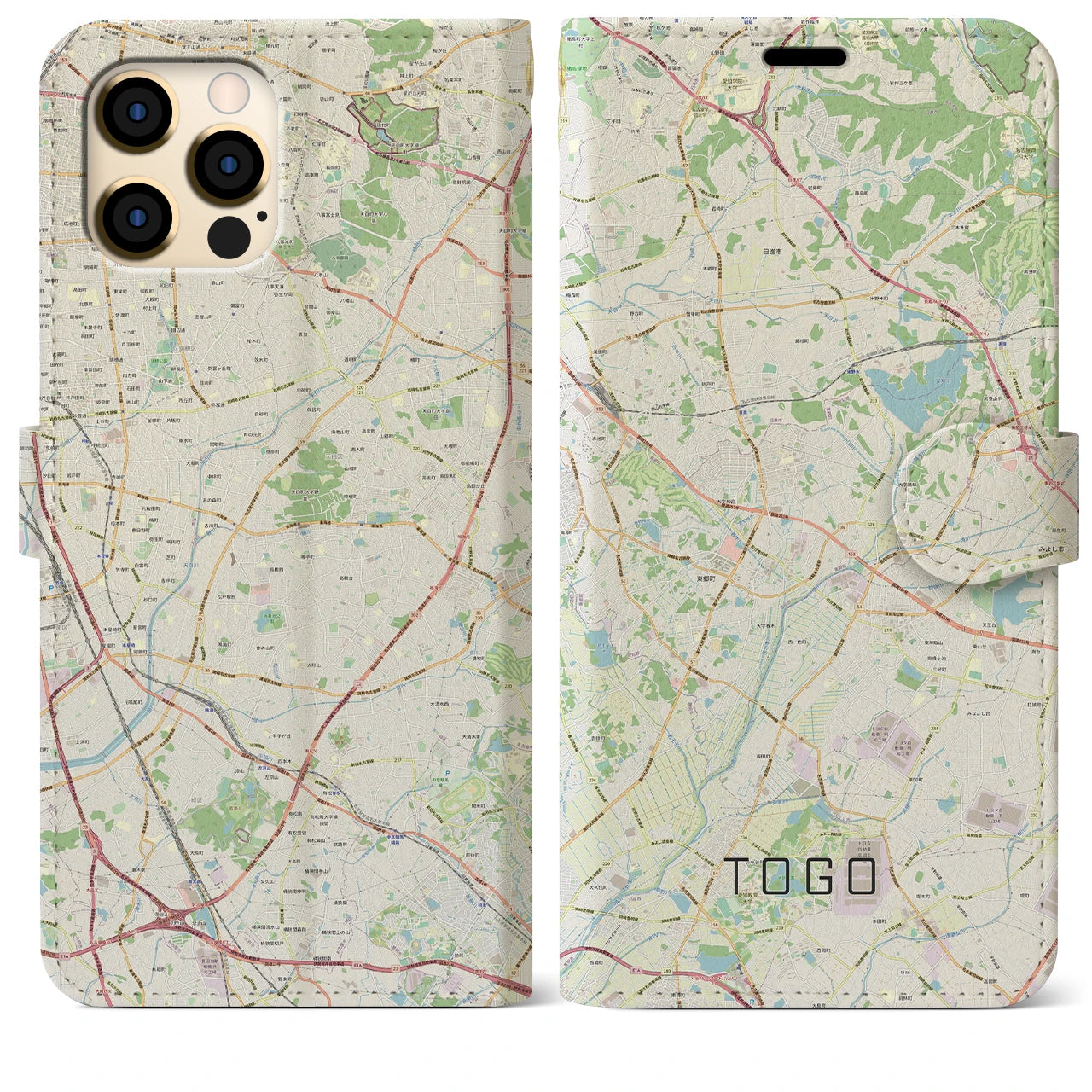 【東郷】地図柄iPhoneケース（手帳両面タイプ・ナチュラル）iPhone 12 Pro Max 用