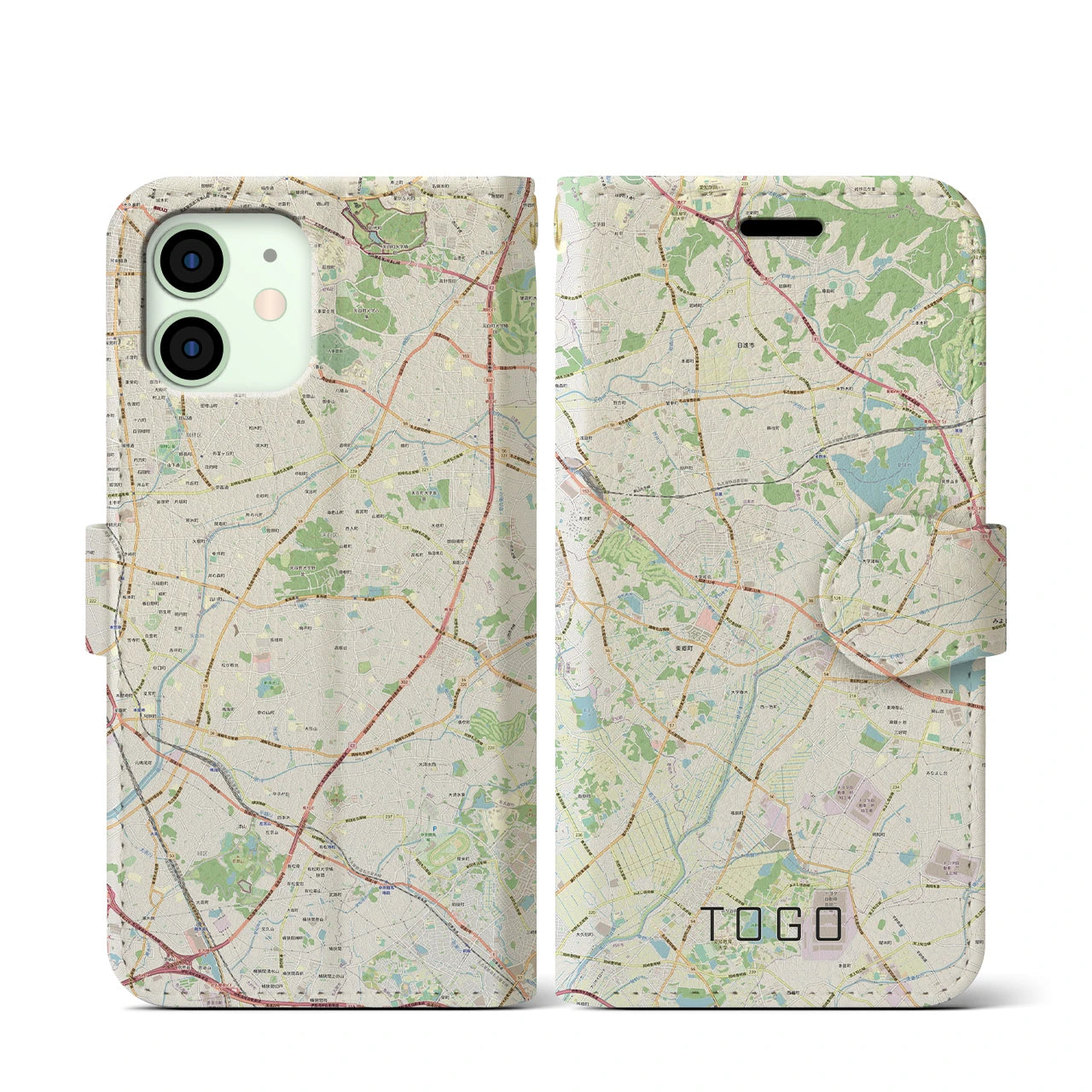 【東郷】地図柄iPhoneケース（手帳両面タイプ・ナチュラル）iPhone 12 mini 用