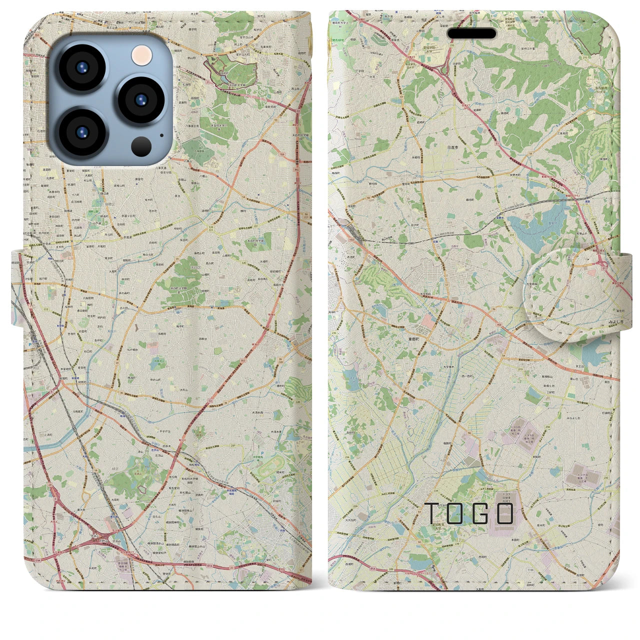 【東郷】地図柄iPhoneケース（手帳両面タイプ・ナチュラル）iPhone 13 Pro Max 用