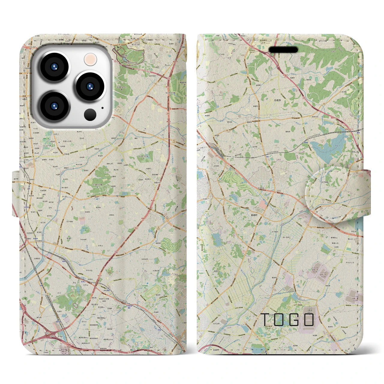【東郷】地図柄iPhoneケース（手帳両面タイプ・ナチュラル）iPhone 13 Pro 用