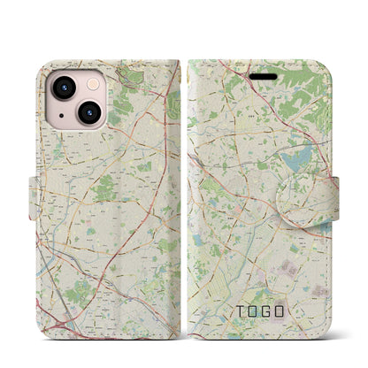 【東郷（愛知県）】地図柄iPhoneケース（手帳タイプ）ナチュラル・iPhone 13 mini 用