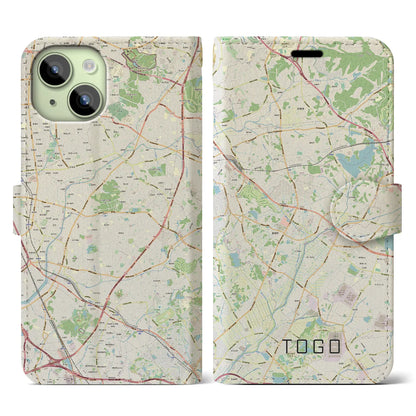 【東郷（愛知県）】地図柄iPhoneケース（手帳タイプ）ナチュラル・iPhone 15 用