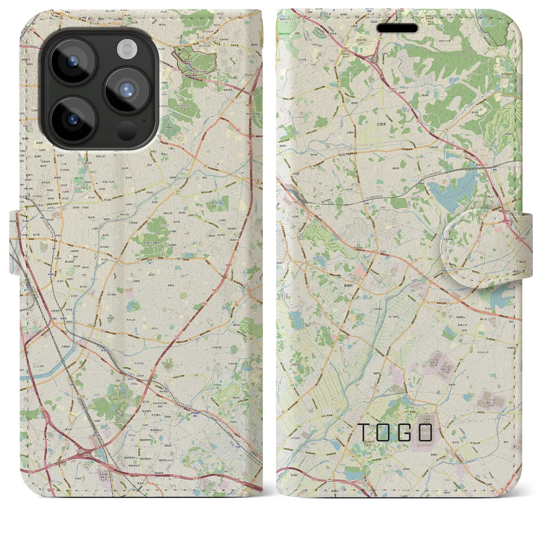 【東郷】地図柄iPhoneケース（手帳両面タイプ・ナチュラル）iPhone 15 Pro Max 用