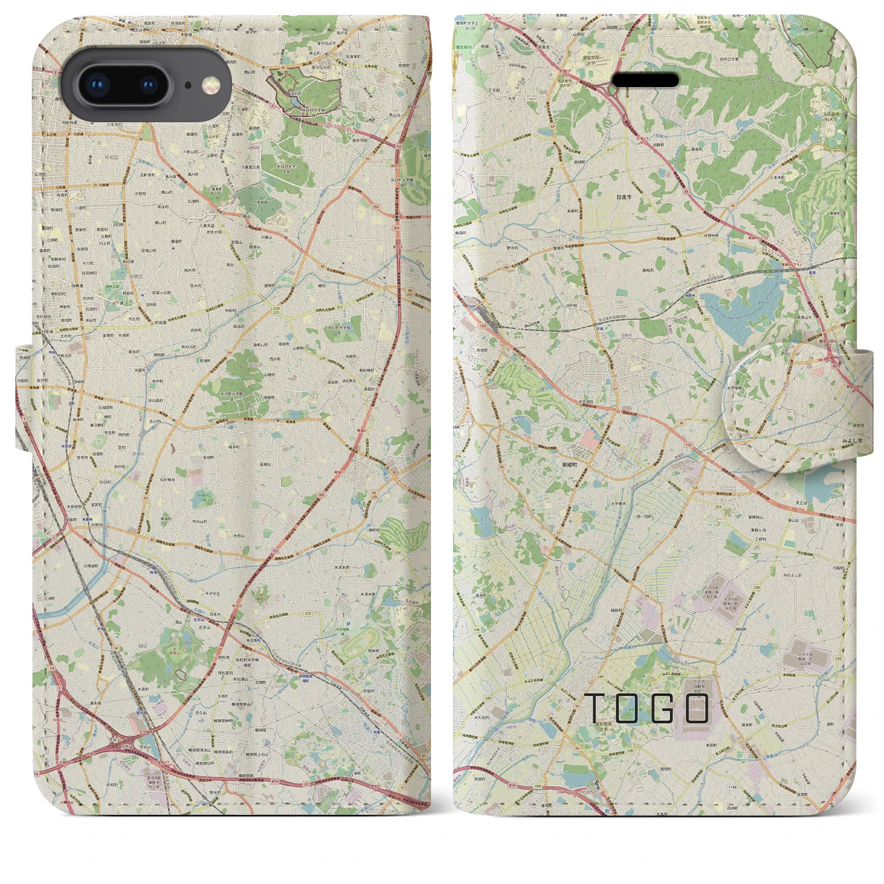 【東郷】地図柄iPhoneケース（手帳両面タイプ・ナチュラル）iPhone 8Plus /7Plus / 6sPlus / 6Plus 用