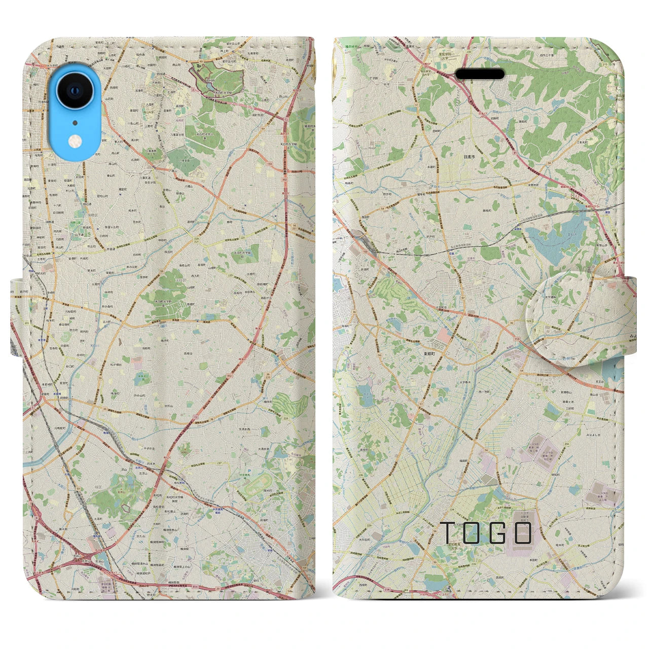 【東郷】地図柄iPhoneケース（手帳両面タイプ・ナチュラル）iPhone XR 用