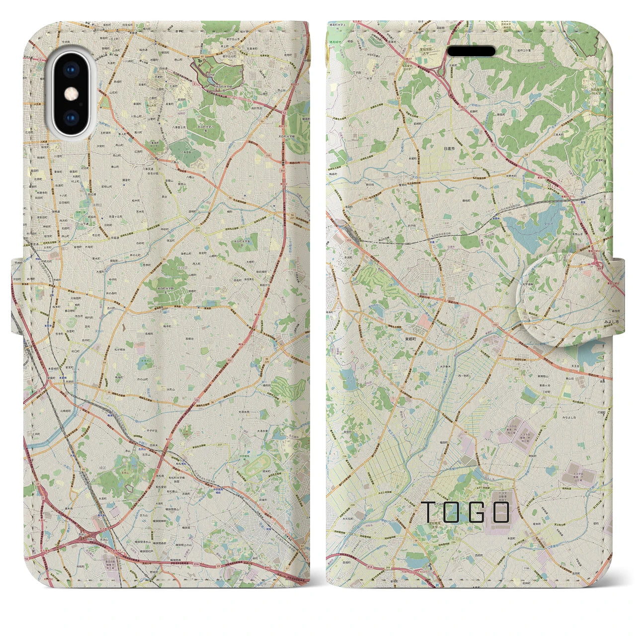 【東郷】地図柄iPhoneケース（手帳両面タイプ・ナチュラル）iPhone XS Max 用