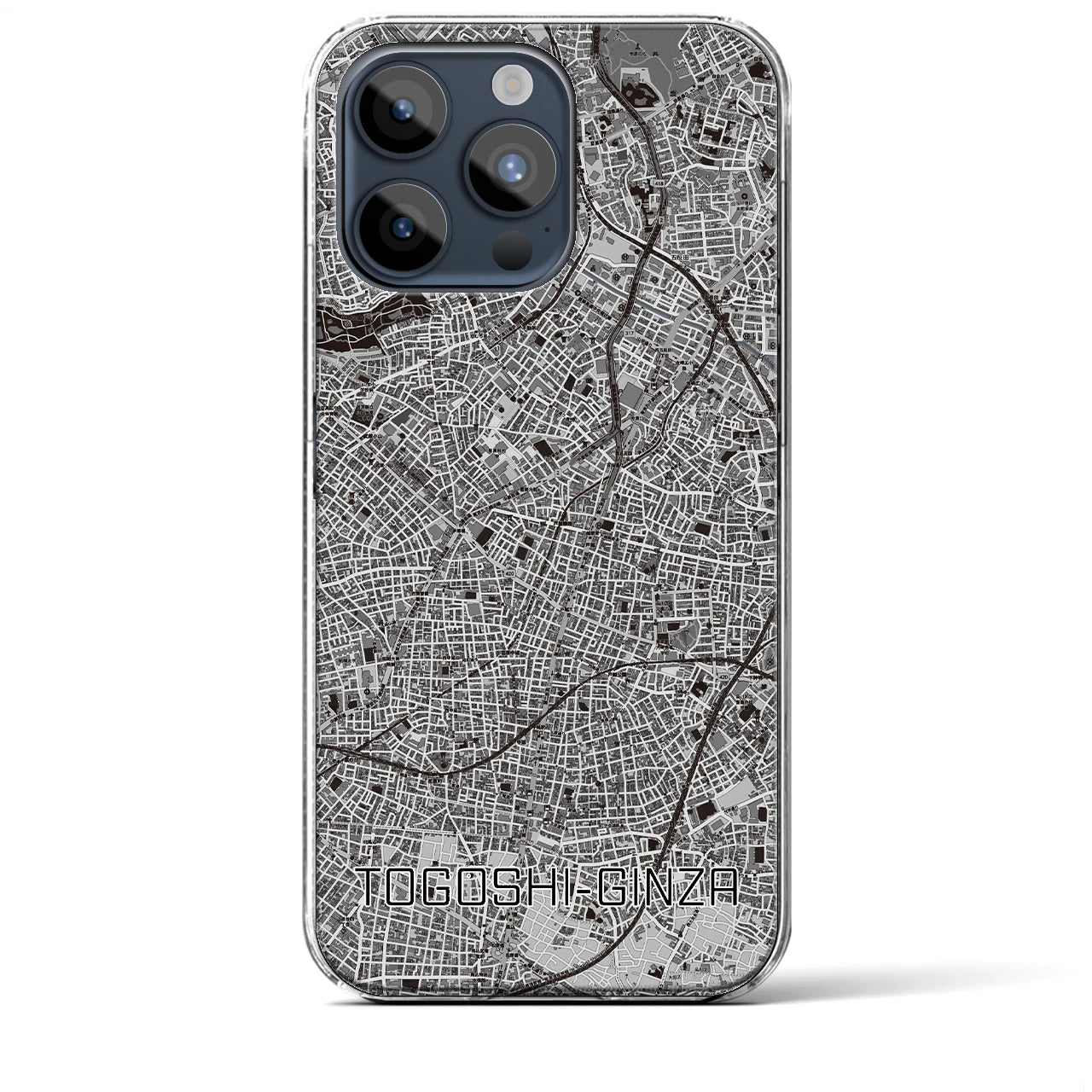 【戸越銀座】地図柄iPhoneケース（クリアタイプ・モノトーン）iPhone 15 Pro Max 用