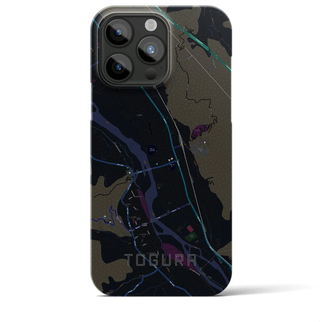 【戸倉】地図柄iPhoneケース（バックカバータイプ・ブラック）iPhone 15 Pro Max 用