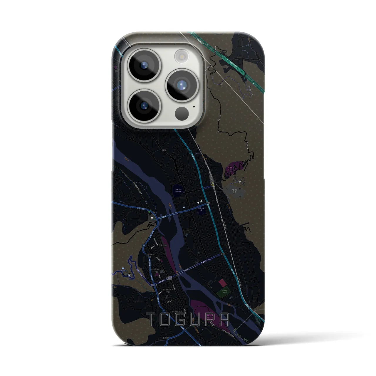 【戸倉】地図柄iPhoneケース（バックカバータイプ・ブラック）iPhone 15 Pro 用