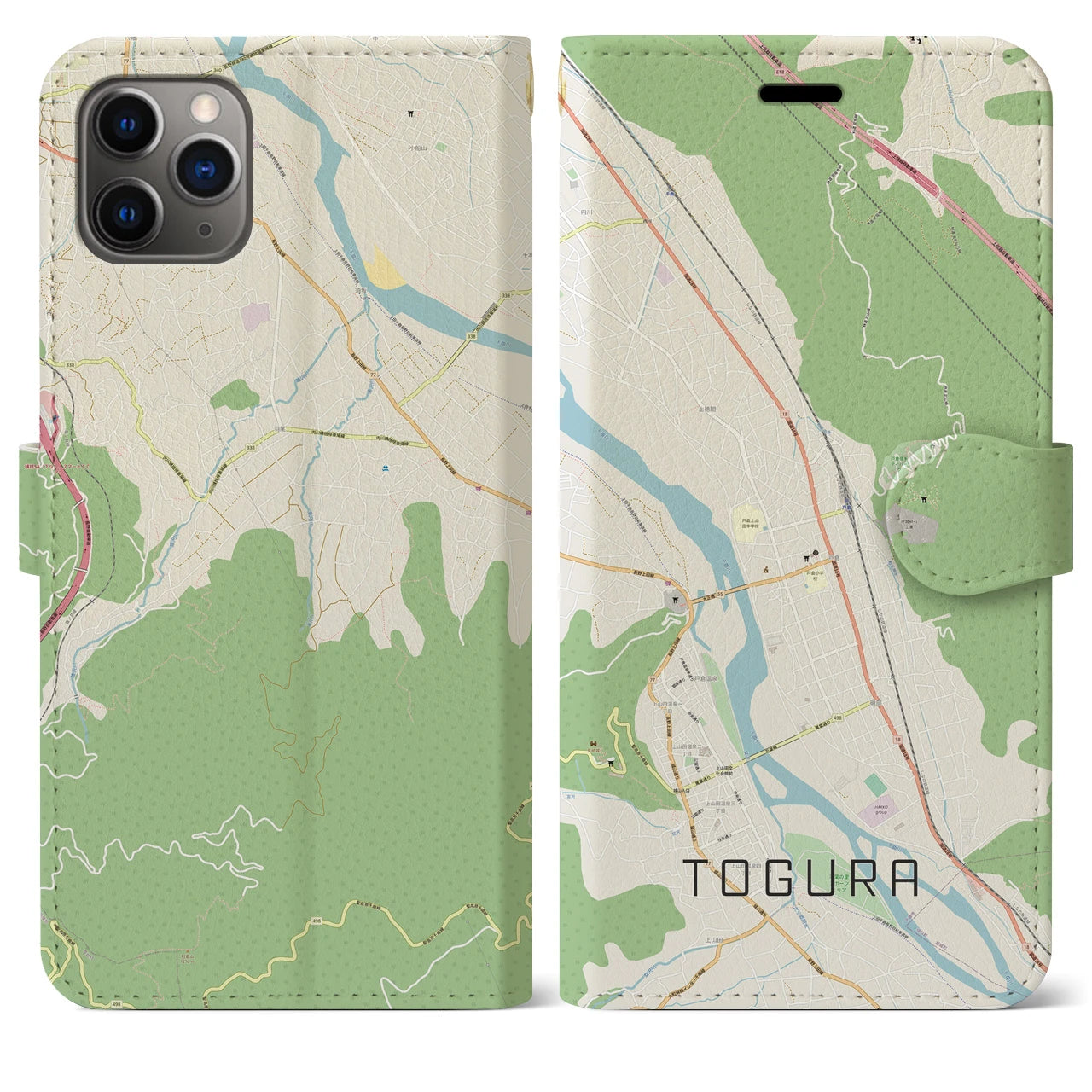 【戸倉】地図柄iPhoneケース（手帳両面タイプ・ナチュラル）iPhone 11 Pro Max 用