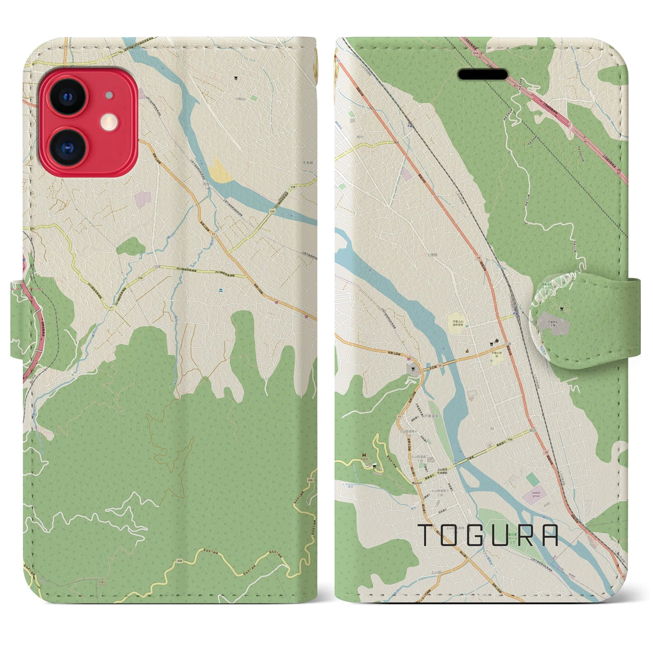 【戸倉】地図柄iPhoneケース（手帳両面タイプ・ナチュラル）iPhone 11 用
