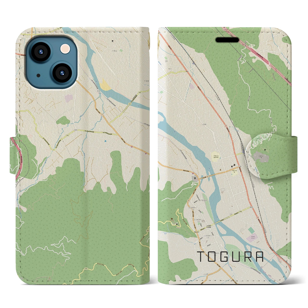 【戸倉】地図柄iPhoneケース（手帳両面タイプ・ナチュラル）iPhone 13 用