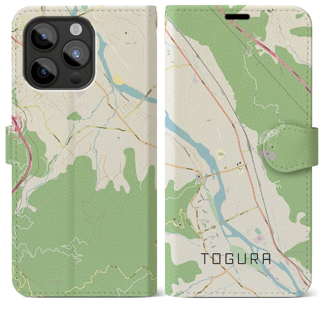 【戸倉】地図柄iPhoneケース（手帳両面タイプ・ナチュラル）iPhone 15 Pro Max 用