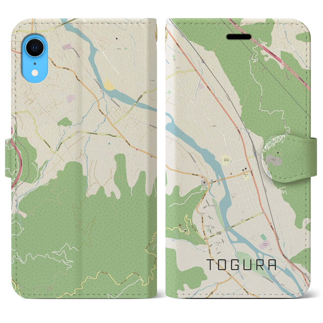 【戸倉】地図柄iPhoneケース（手帳両面タイプ・ナチュラル）iPhone XR 用
