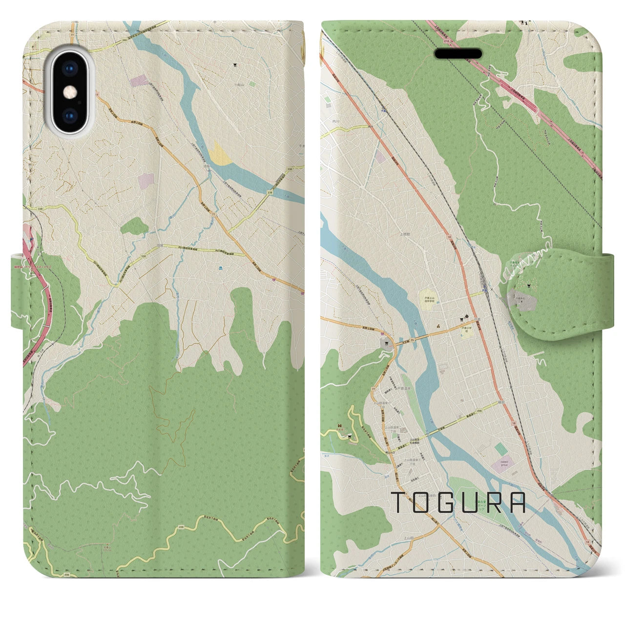 【戸倉】地図柄iPhoneケース（手帳両面タイプ・ナチュラル）iPhone XS Max 用