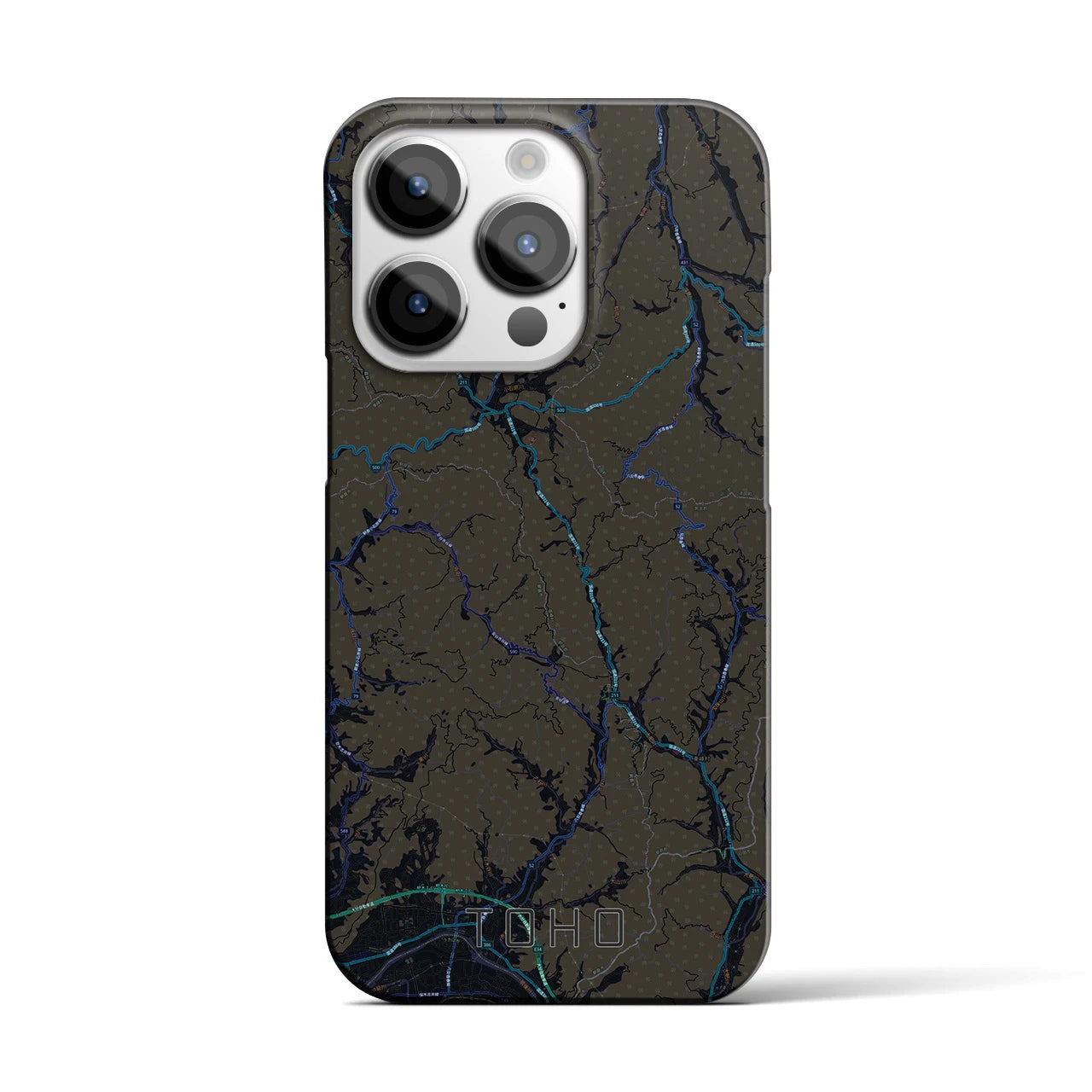 【東峰】地図柄iPhoneケース（バックカバータイプ・ブラック）iPhone 14 Pro 用