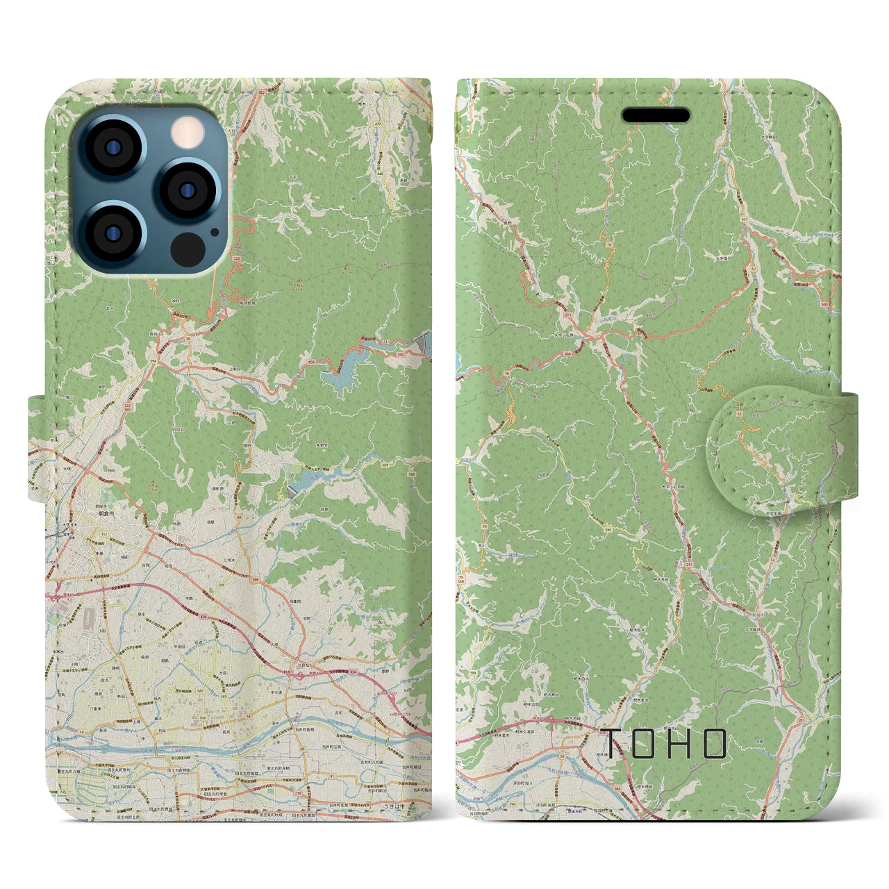 【東峰】地図柄iPhoneケース（手帳両面タイプ・ナチュラル）iPhone 12 Pro Max 用