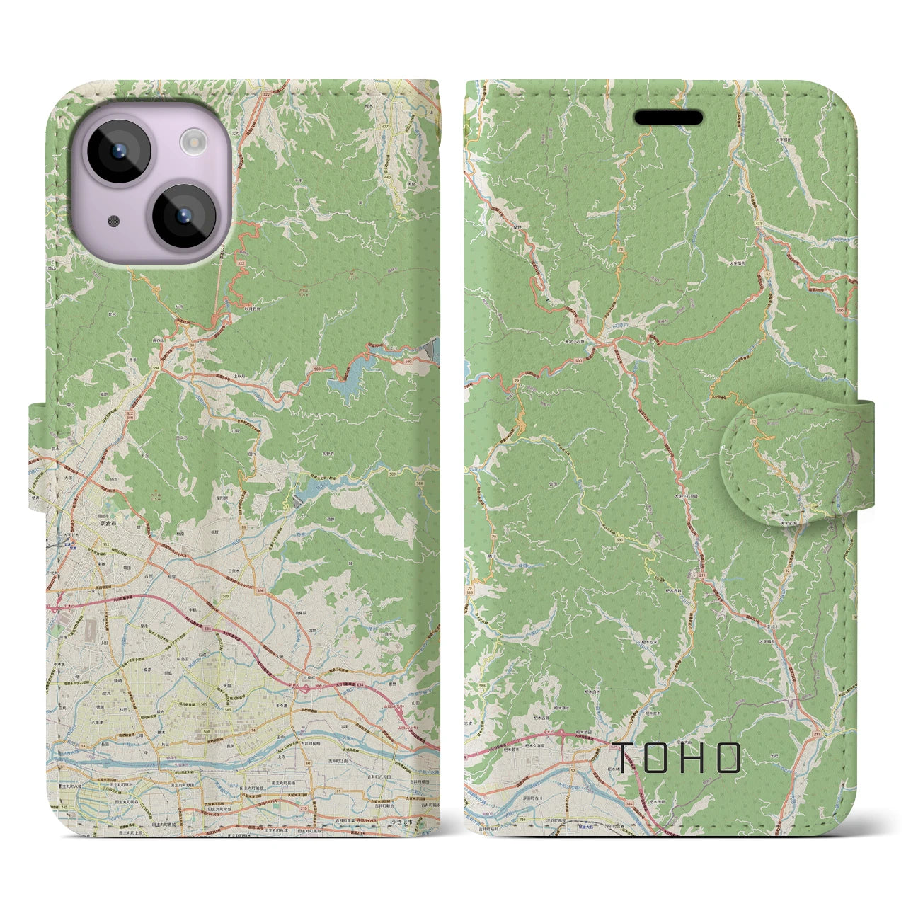 【東峰】地図柄iPhoneケース（手帳両面タイプ・ナチュラル）iPhone 14 用