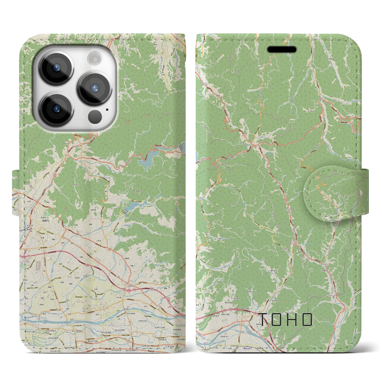 【東峰】地図柄iPhoneケース（手帳両面タイプ・ナチュラル）iPhone 14 Pro 用