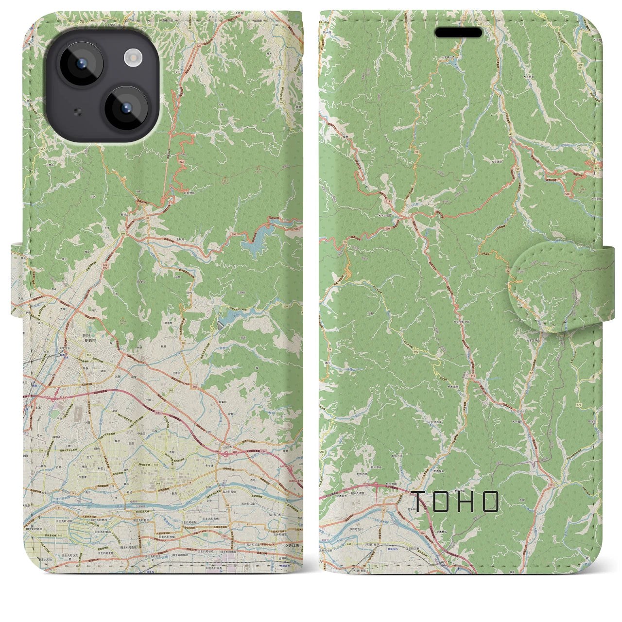 【東峰】地図柄iPhoneケース（手帳両面タイプ・ナチュラル）iPhone 14 Plus 用