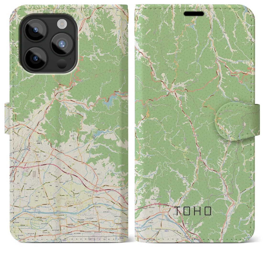 【東峰】地図柄iPhoneケース（手帳両面タイプ・ナチュラル）iPhone 15 Pro Max 用