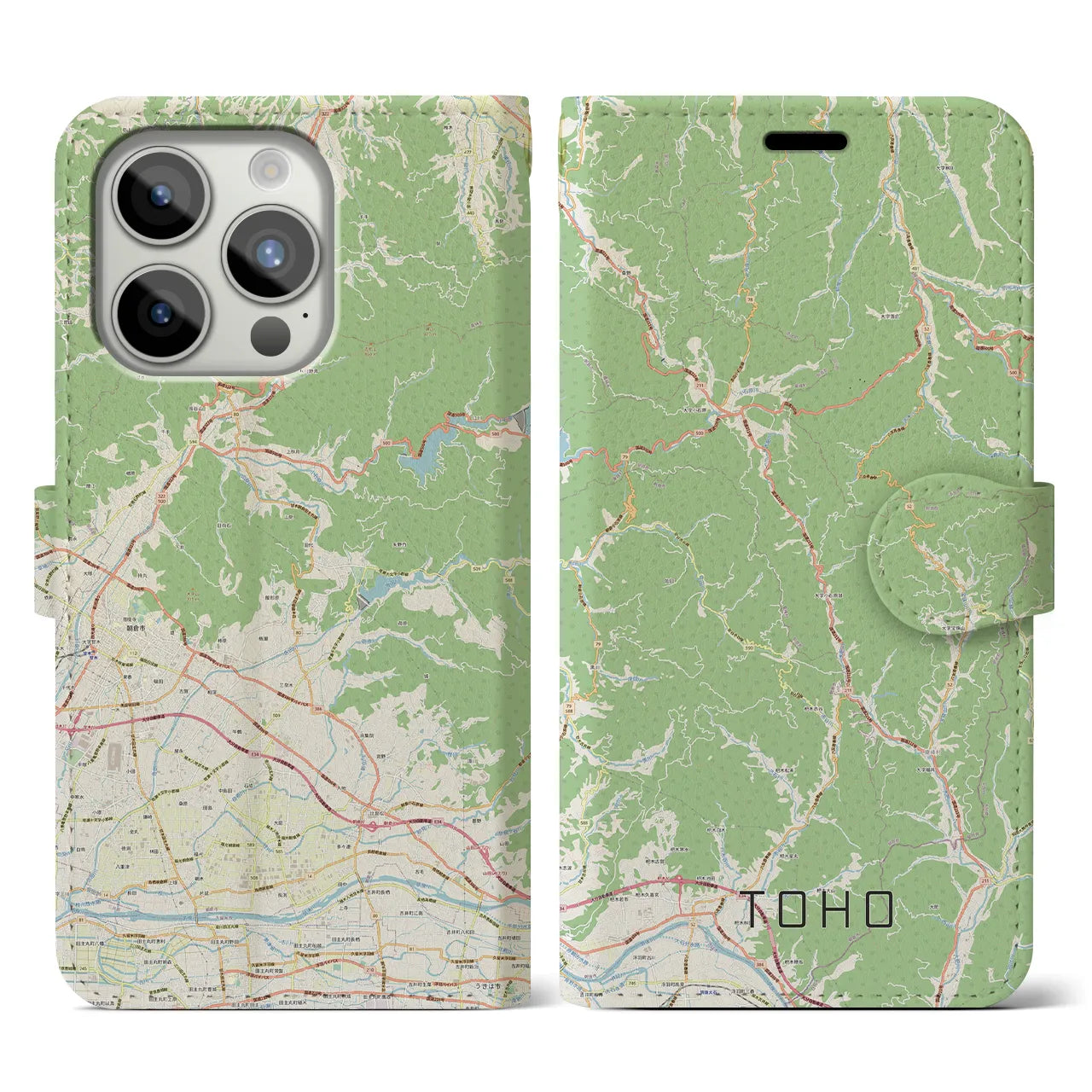 【東峰】地図柄iPhoneケース（手帳両面タイプ・ナチュラル）iPhone 15 Pro 用
