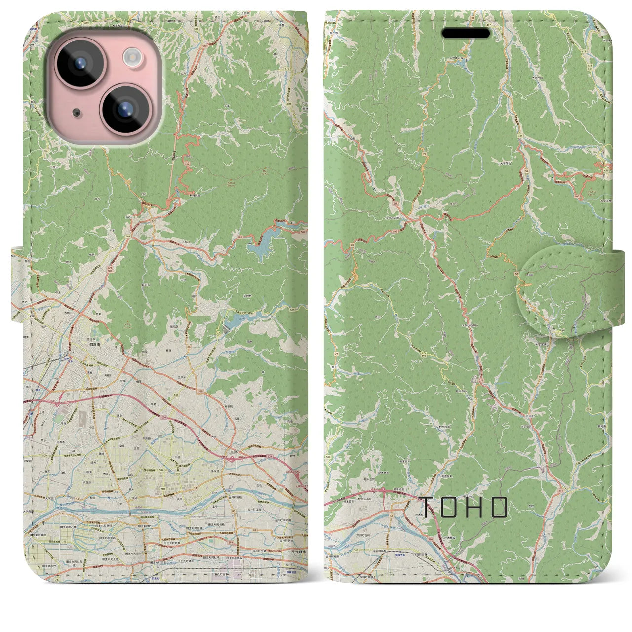 【東峰】地図柄iPhoneケース（手帳両面タイプ・ナチュラル）iPhone 15 Plus 用