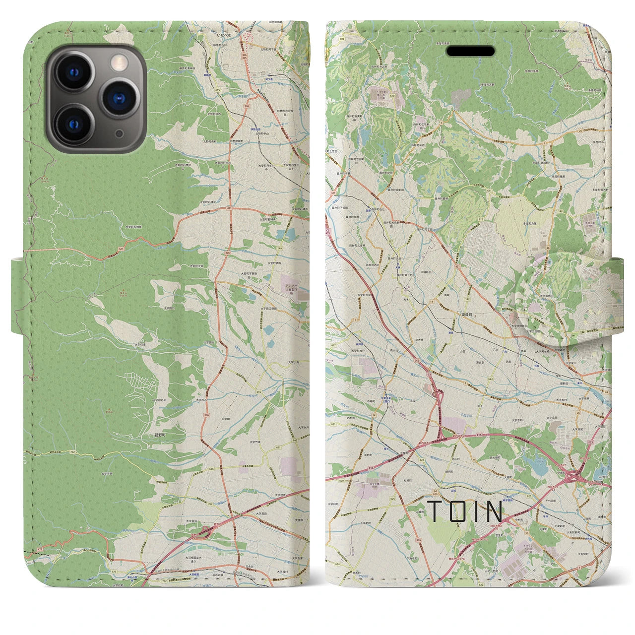 【東員】地図柄iPhoneケース（手帳両面タイプ・ナチュラル）iPhone 11 Pro Max 用