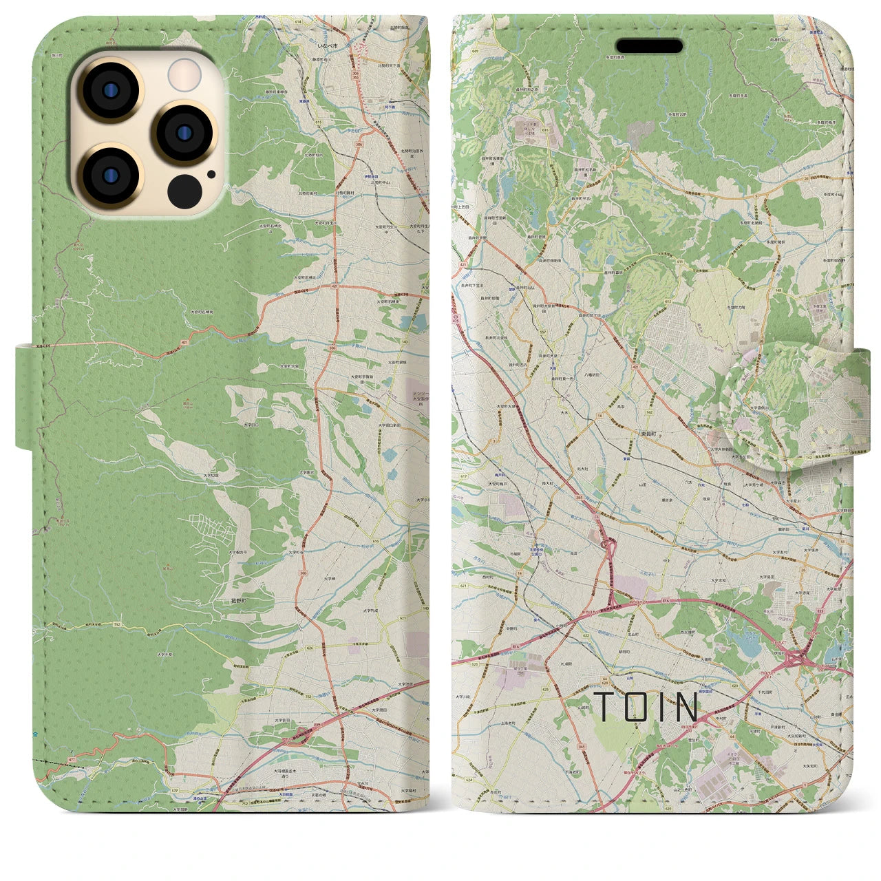 【東員】地図柄iPhoneケース（手帳両面タイプ・ナチュラル）iPhone 12 Pro Max 用