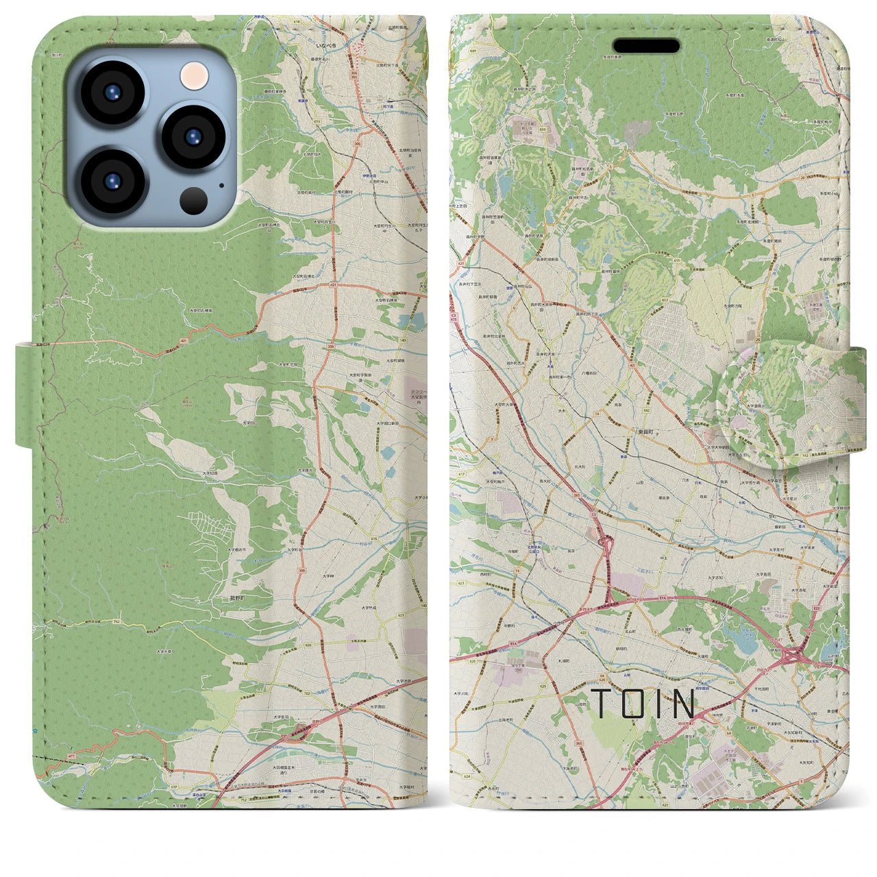 【東員】地図柄iPhoneケース（手帳両面タイプ・ナチュラル）iPhone 13 Pro Max 用