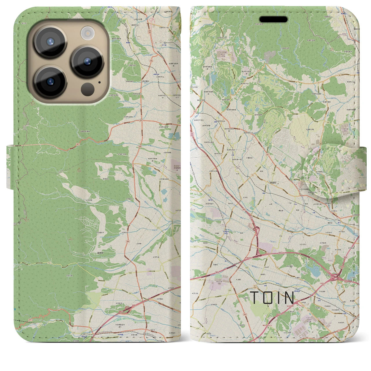 【東員】地図柄iPhoneケース（手帳両面タイプ・ナチュラル）iPhone 14 Pro Max 用